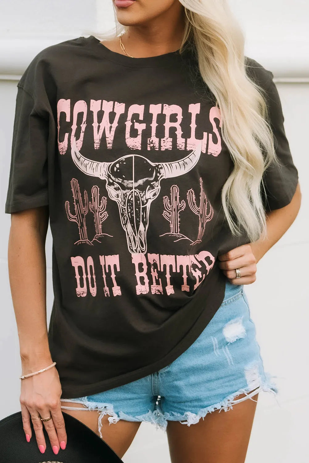 Gray COWGIRLS DO IT BETTER Graphic Print Oversized T Shirt - Chic Meadow Boutique 