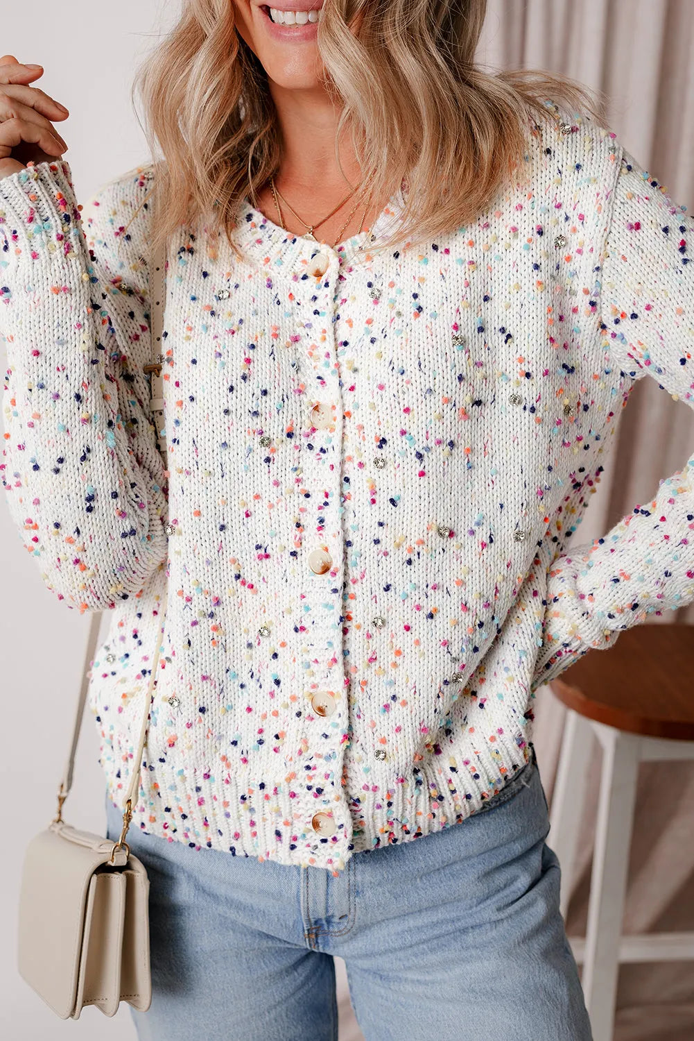 White Multicolor Confetti Sweater Cardigan - Chic Meadow Boutique 