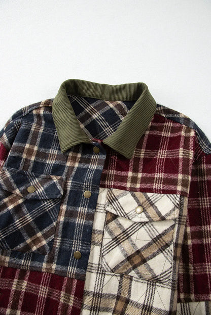 Red Mixed Plaid Patchwork Retro Shacket - Chic Meadow Boutique 