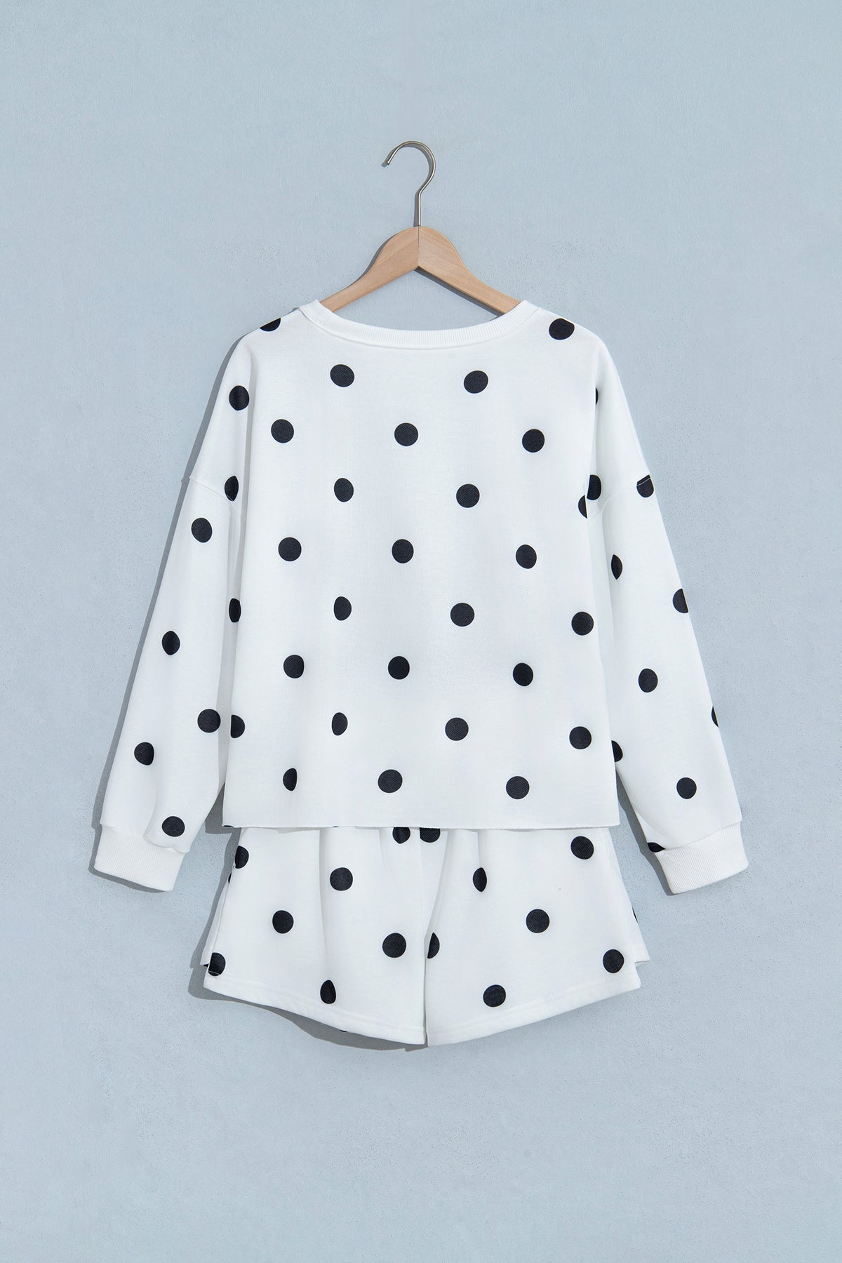 Beige Polka Dot Raw Hem Relaxed Pullover Loose Skort Two Piece Set