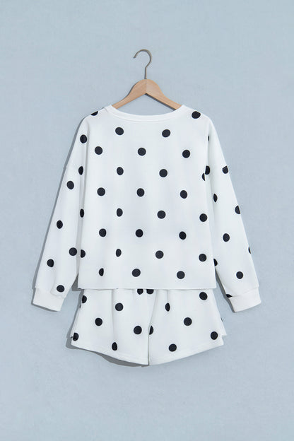 Beige Polka Dot Raw Hem Relaxed Pullover Loose Skort Two Piece Set