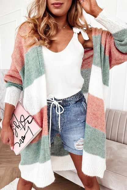 Green Colorblock Stripe Open-Front Cardigan - Chic Meadow Boutique 