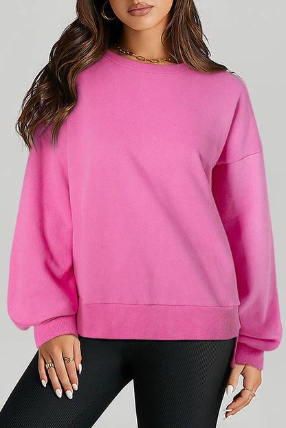 Bonbon Solid O Neck High Low Hem Pullover Sweatshirt - Chic Meadow Boutique 