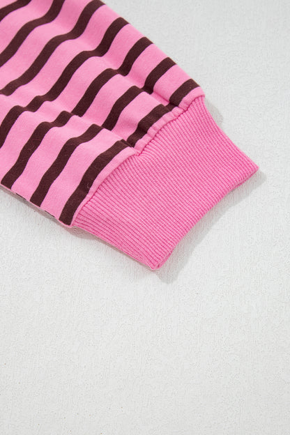 Pink Stripe V Neck Drop Shoulder Long Sleeve Top