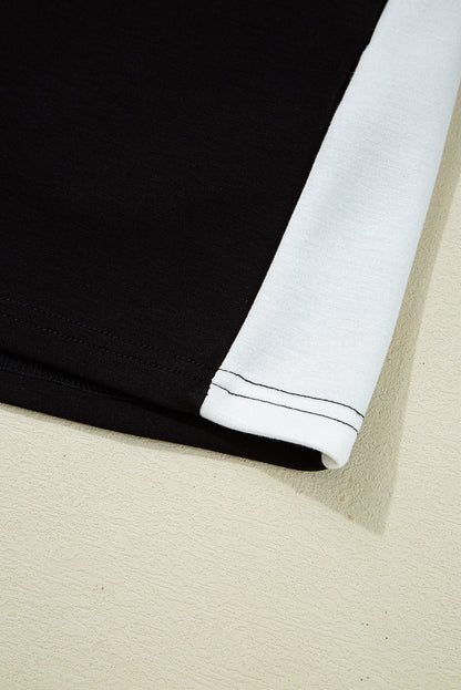 Black Contrast Collar Patchwork Zip Front Romper