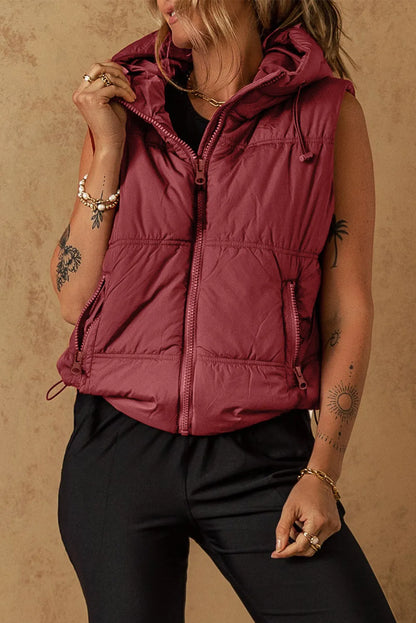 Clay Zip-up Side Pockets Hooded Puffer Vest - Chic Meadow Boutique 