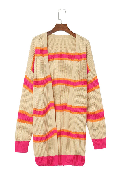 Stripe Printed Ribbed Long Knitted Cardigan - Chic Meadow Boutique 