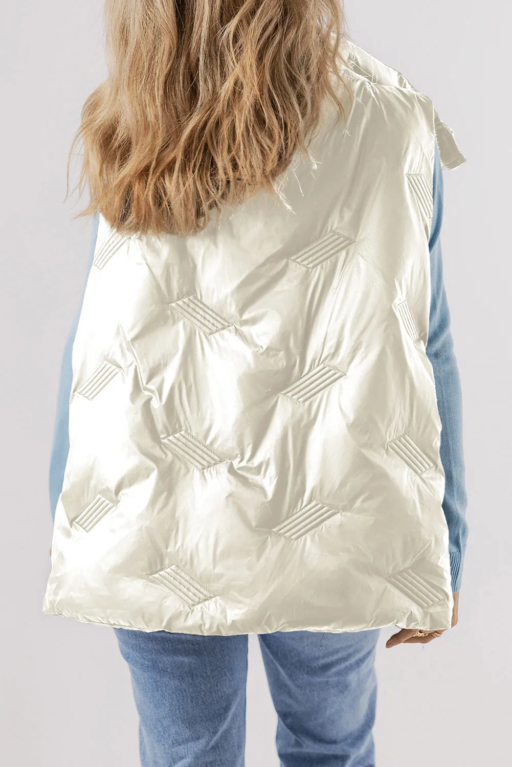 White Quilted High Neck Zip Up Jacket Vest - Chic Meadow Boutique 