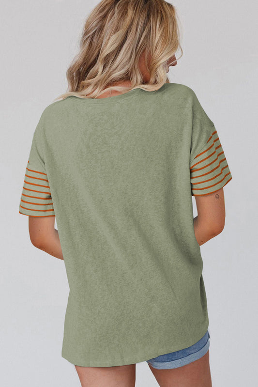 Laurel Green Color Block Striped Detail Loose T Shirt