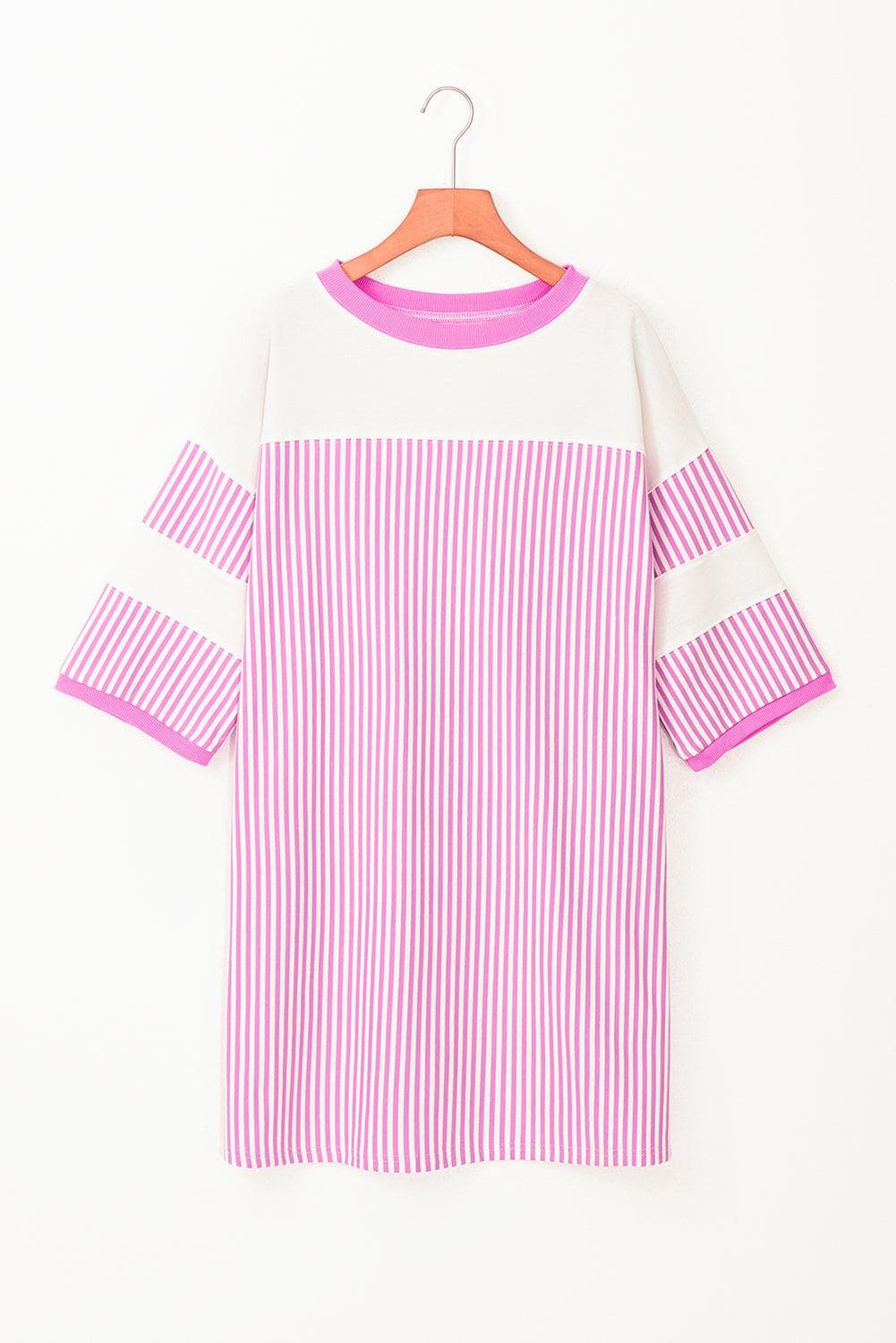 Dresses/Mini Dresses Phalaenopsis Striped Patchwork Three Quarters Sleeve Loose Mini Dress