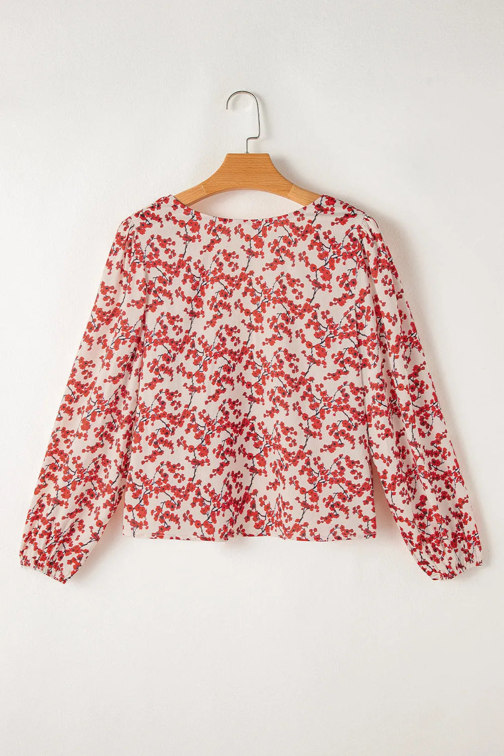 Red Floral Print Long Sleeve Open Back Blouse - Chic Meadow Boutique 