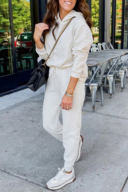 White Quilted Hoodie and Sweatpants Two Piece Set - Chic Meadow Boutique 