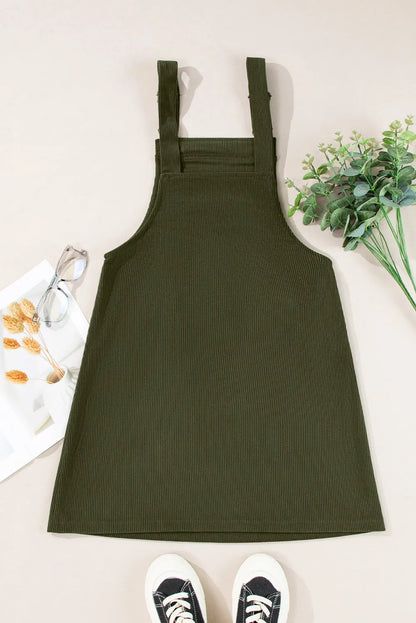 Vineyard Green Solid Front Pockets Sleeveless Corduroy Overall Dress - Chic Meadow Boutique 