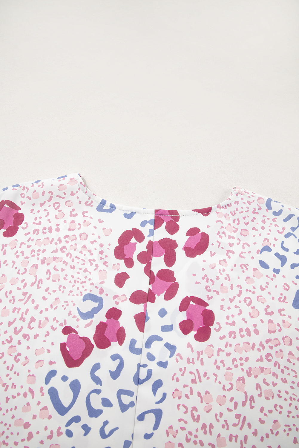 Pink Mixed Leopard Print V Neck Short Sleeve Blouse