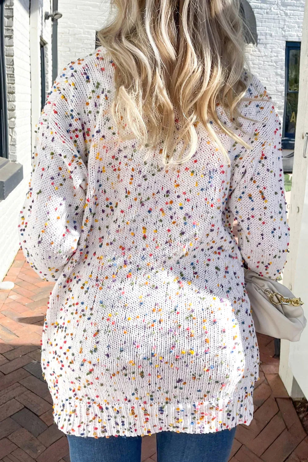 White Multicolor Dotted Rib Knit Long Sleeve Cardigan - Chic Meadow Boutique 