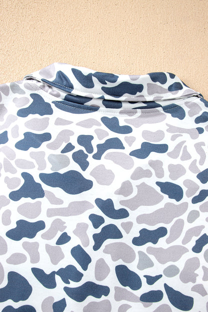 Multicolour Plus Camouflage Print Quarter Zip Kangaroo Pocket Pullover Sweatshirt