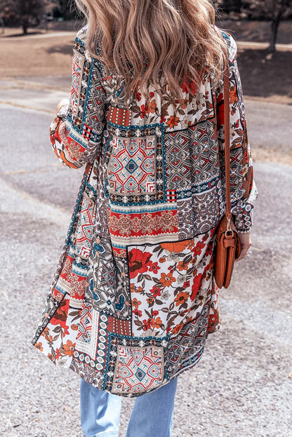 Multicolour Boho Mix Print Long Kimono - Chic Meadow Boutique 