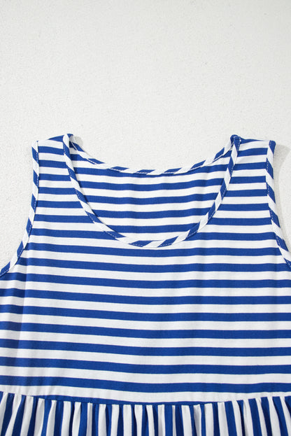 Sky Blue Stripe U Neck Sleeveless Loose Fit Mini Dress