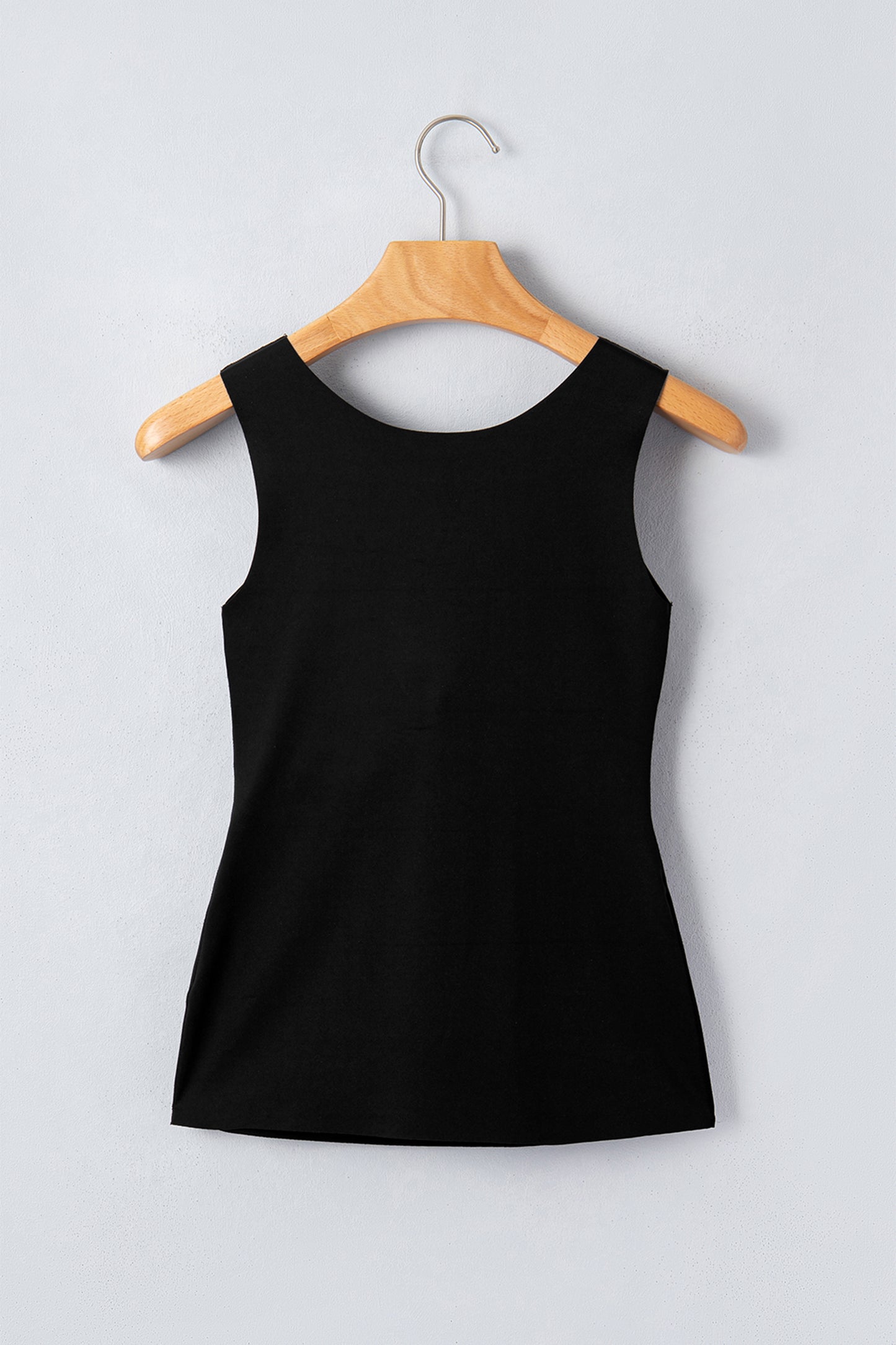 Black Solid Color Wide Strap Splicing Athleisure Tank Top