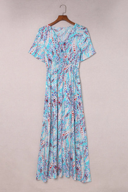 Green Wrap V Neck Floral Maxi Dress - Chic Meadow Boutique 