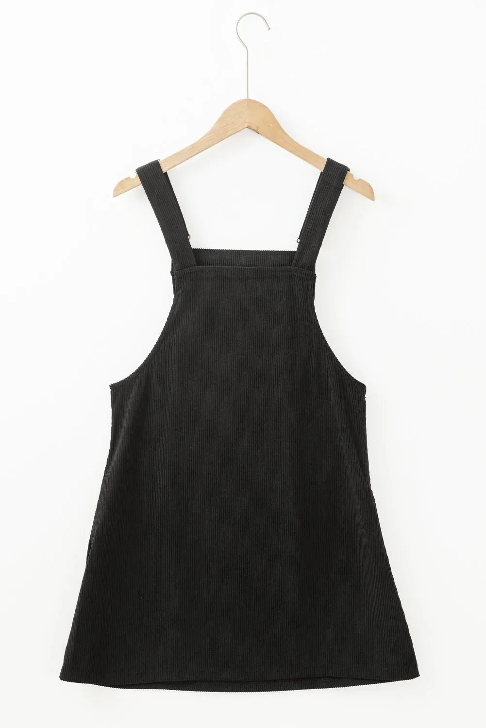 Black Solid Front Pockets Sleeveless Corduroy Overall Dress - Chic Meadow Boutique 