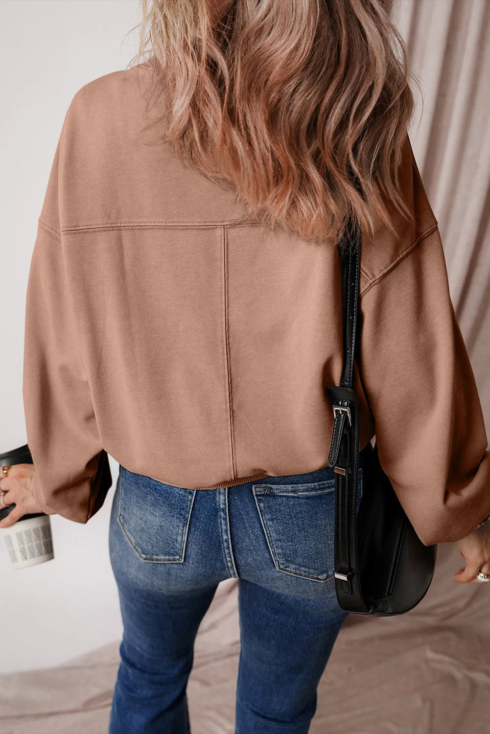 Chestnut Exposed Seam Batwing Sleeve Drop Shoulder Sweatshirt - Chic Meadow Boutique 