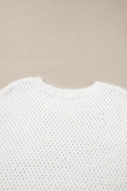 Tops/Short Sleeve Sweaters White Fuzzy Eyelet Knitted Sweater T-shirt