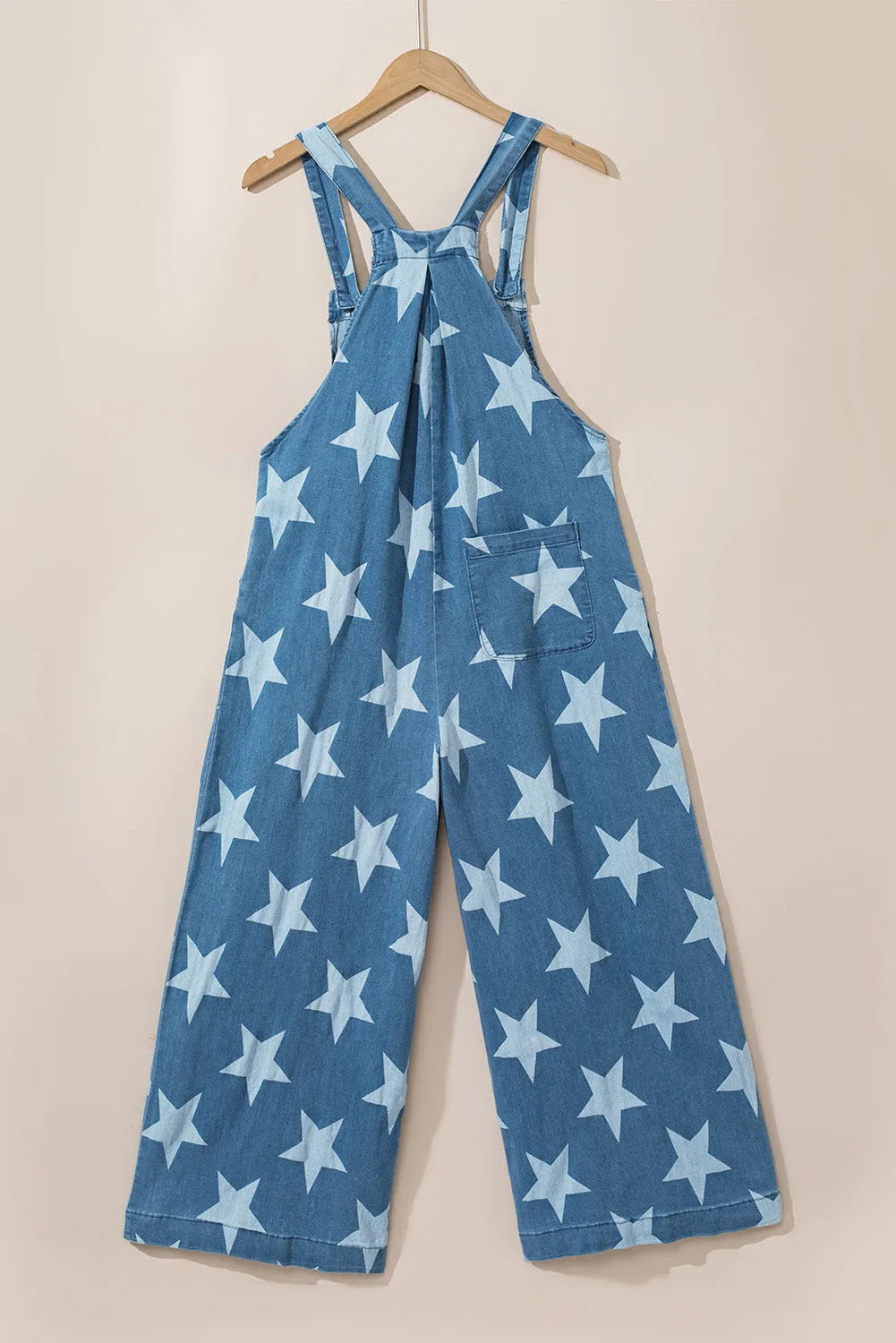 Star Print Buttoned Strap Pleat Wide Leg Denim Overall - Chic Meadow Boutique 