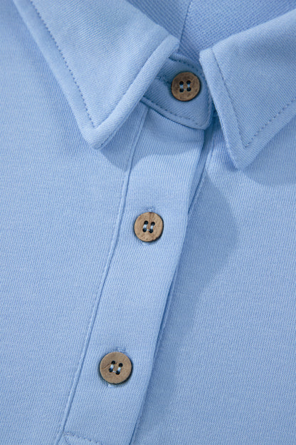 Mist Blue Loose Polo Tee Elastic Waist 2pcs Short Set