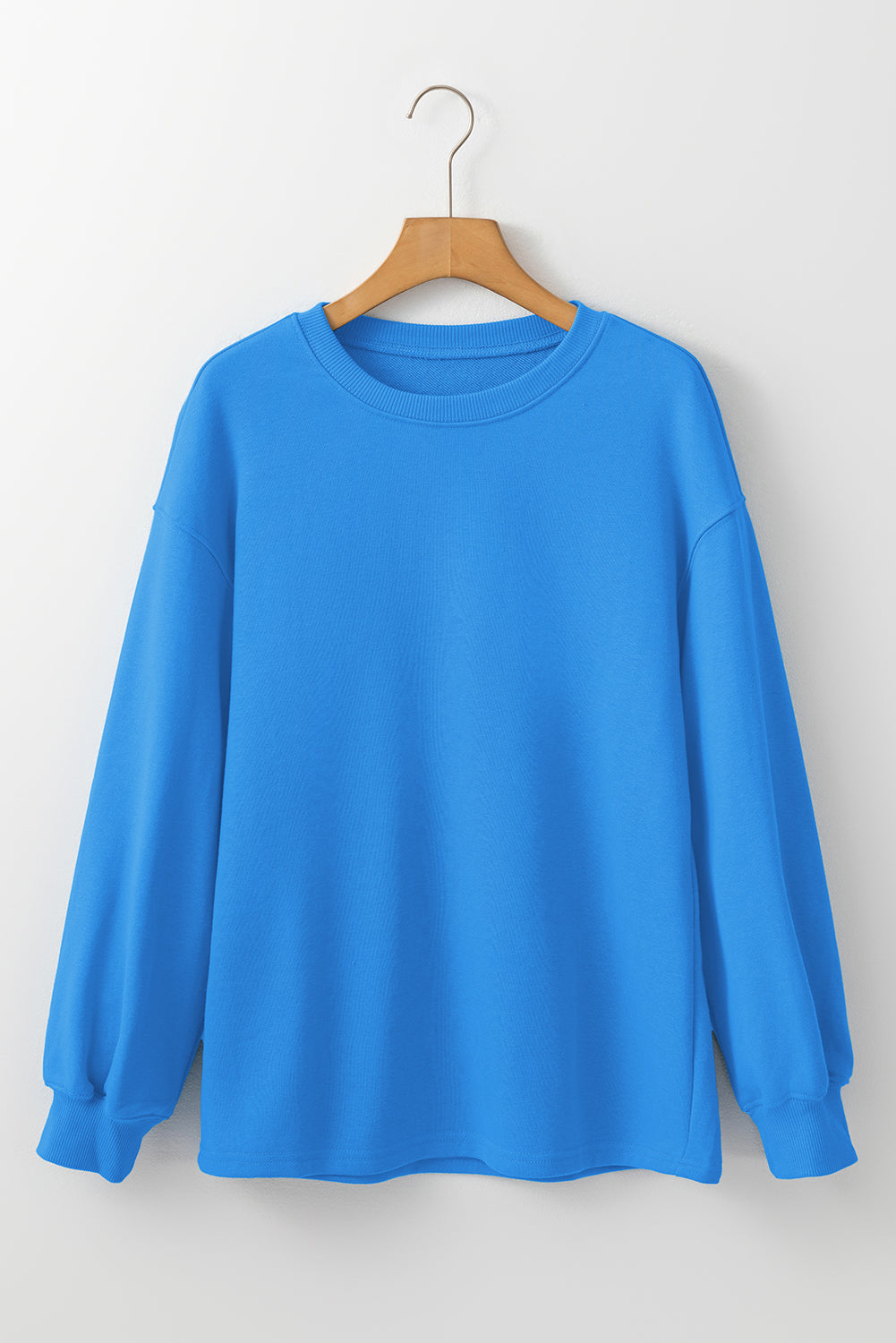 Sky Blue Solid Color Drop Shoulder Long Sleeve Basic Sweatshirt