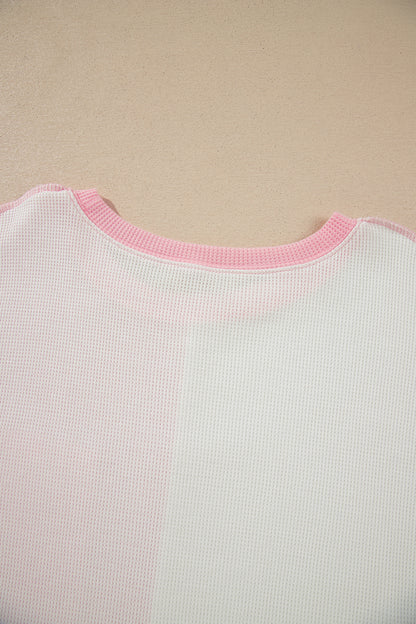 Pink Colorblock Plaid Panel Long Sleeve Plus Size Blouse