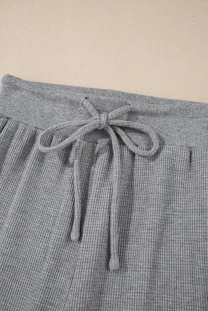 Bottoms/Pants & Culotte Gray Waffle Knit Drawstring High Waist Wide Leg Pants