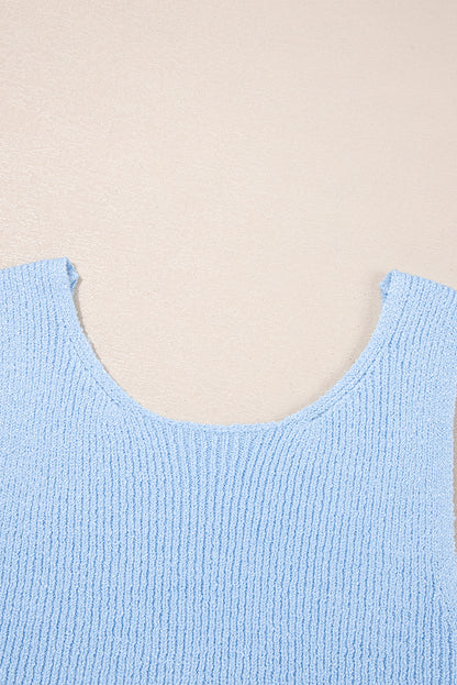 Beau Blue Horizontal Ribbing Patchwork Swing Sweater Tank