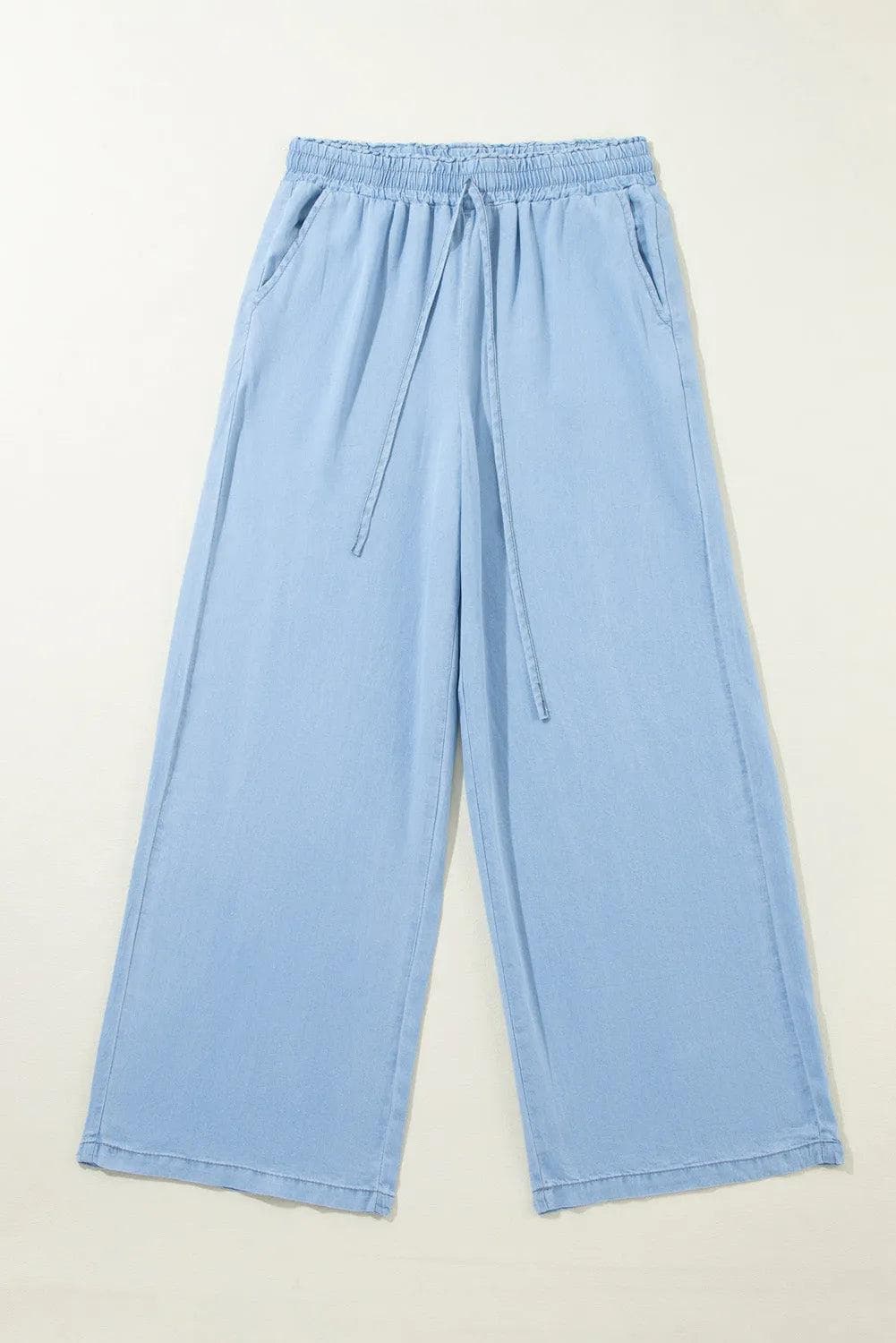 Bottoms/Pants & Culotte Myosotis Drawstring High Waist Wide Leg Denim Pants