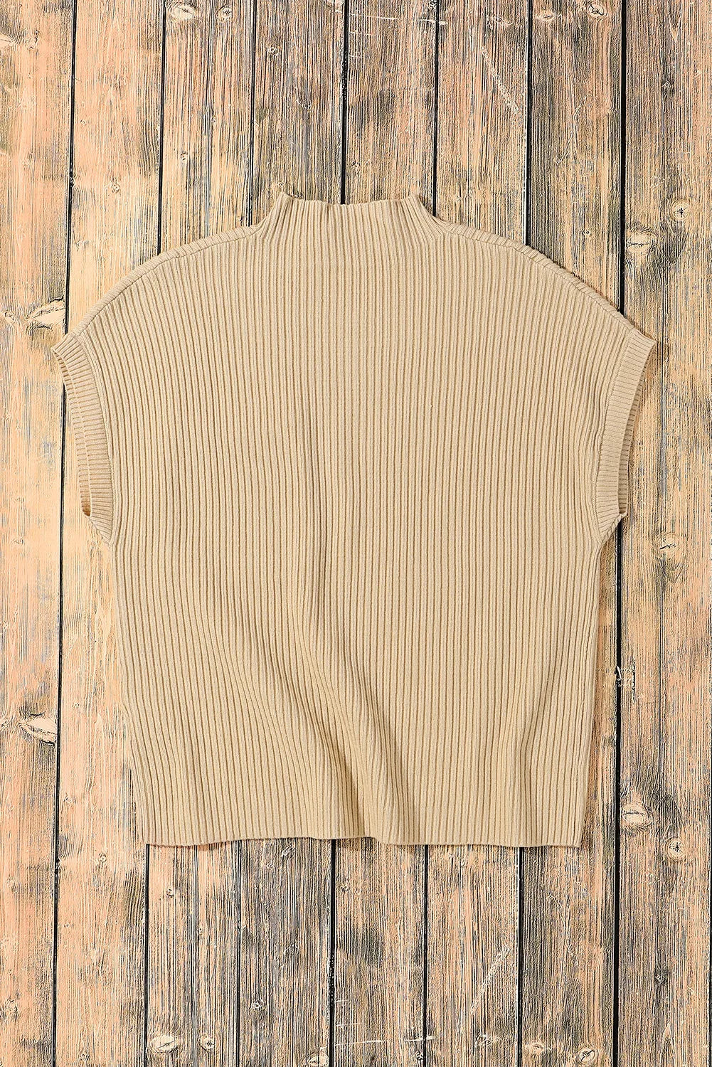 Oatmeal Patch Pocket Ribbed Knit Short Sleeve Sweater - Chic Meadow Boutique 