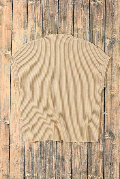 Oatmeal Patch Pocket Ribbed Knit Short Sleeve Sweater - Chic Meadow Boutique 