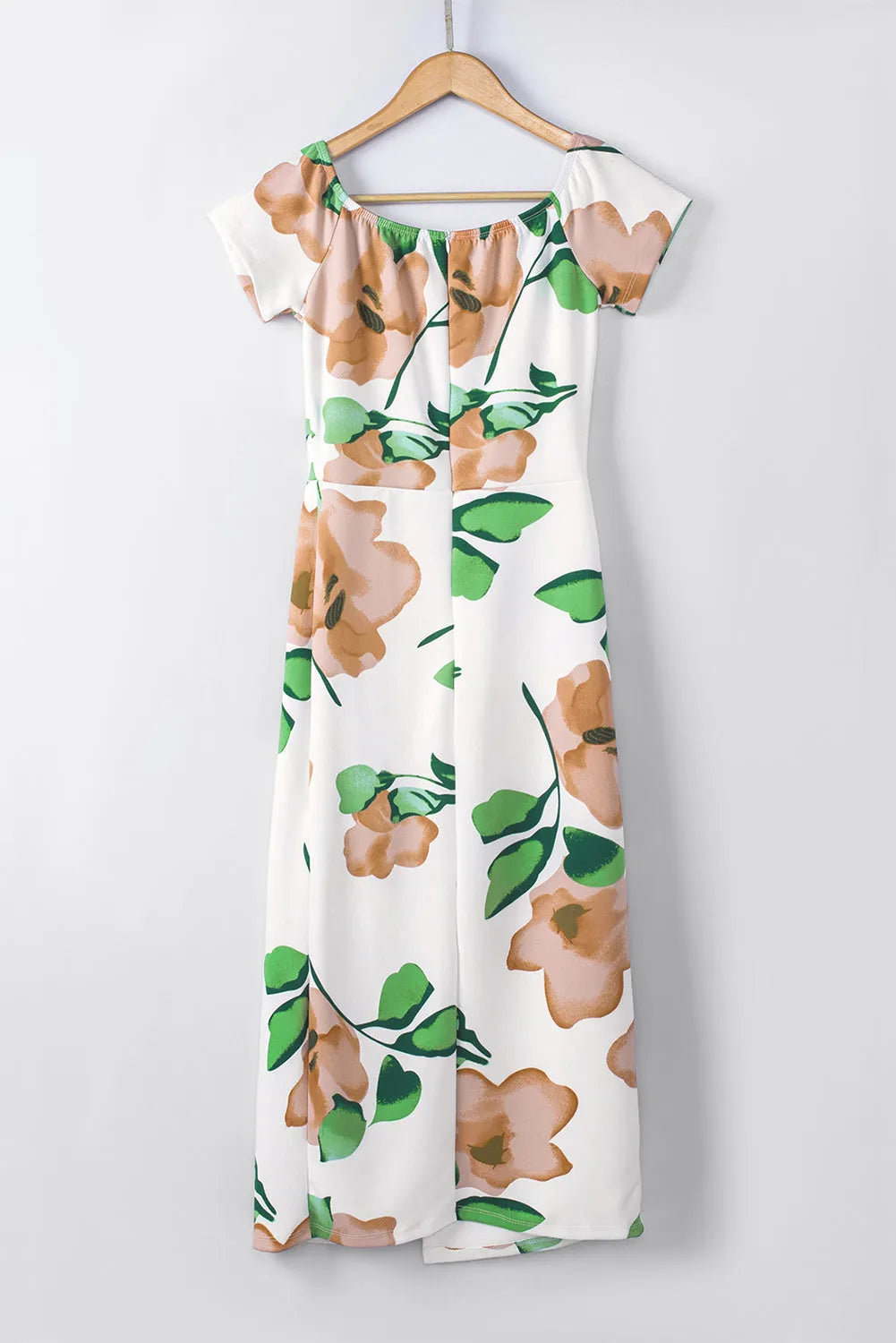 Green Floral Print Off Shoulder Slit Bodycon Midi Dress - Chic Meadow Boutique 