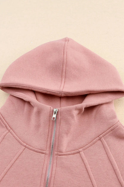 Pink Quarter Zip Kangaroo Pocket Hoodie - Chic Meadow Boutique 