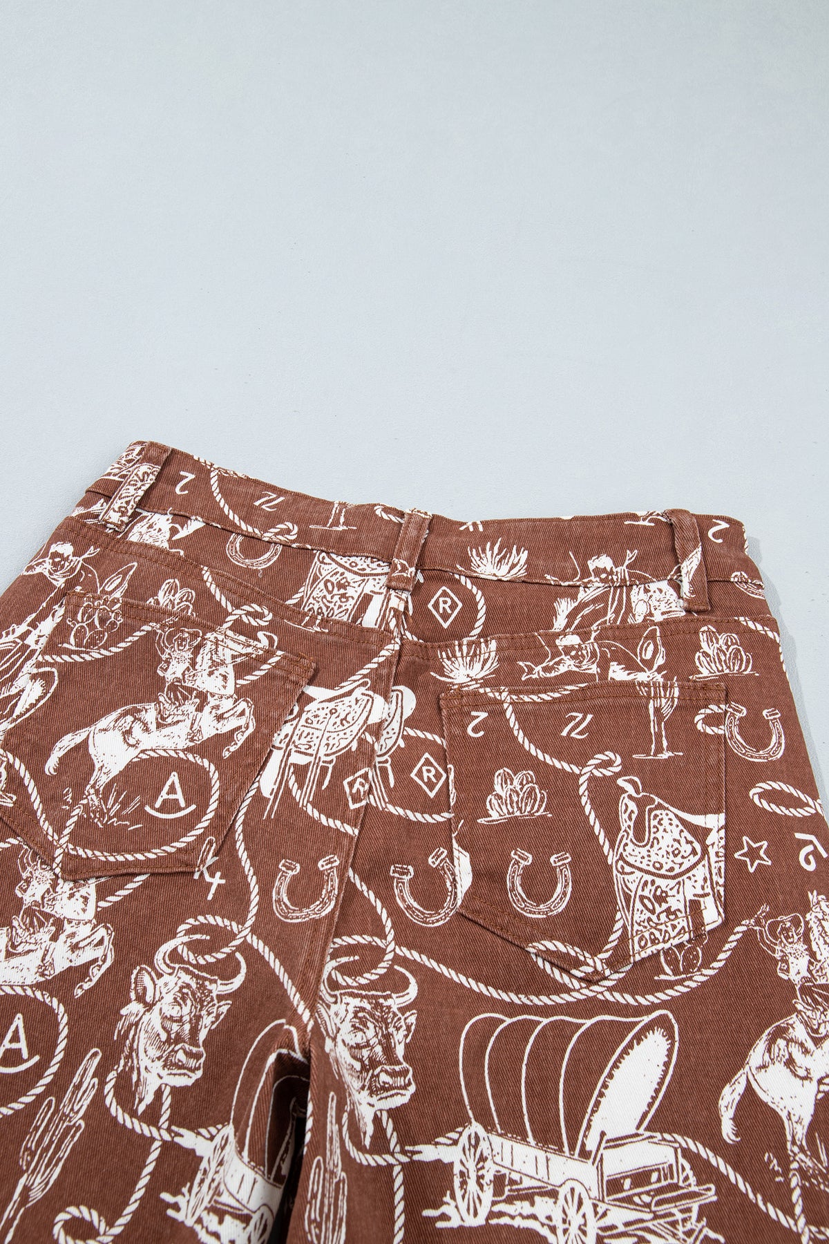 Brown Western Print Casual Shift Jeans