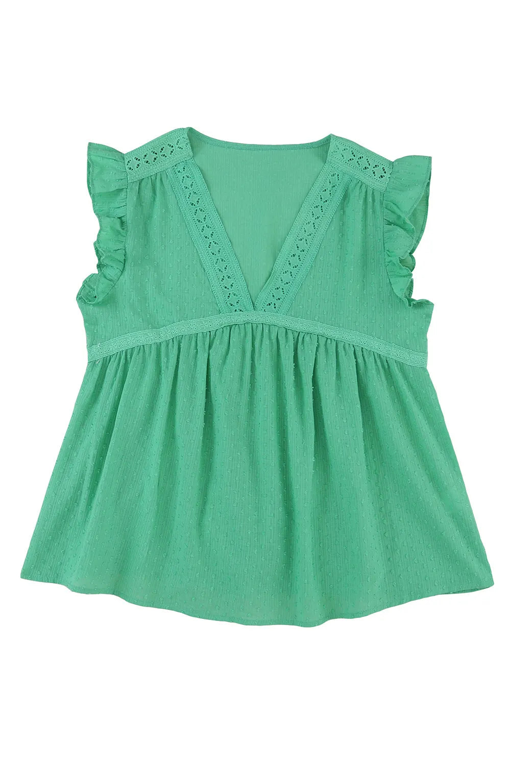 Green Eyelet V Neckline Ruffle Swiss Dot Top - Chic Meadow Boutique 