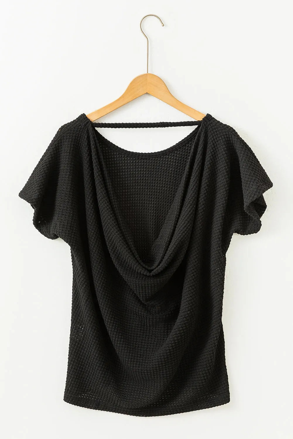 Black Draped Open Back Textured Tee - Chic Meadow Boutique 