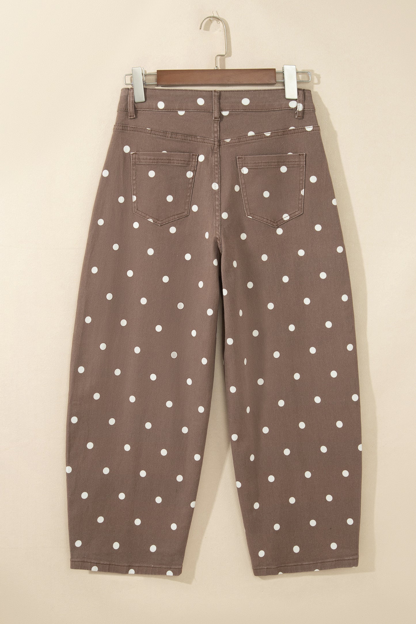 Brown Tailored Seam Polka Dot Print Barrel Casual Jeans