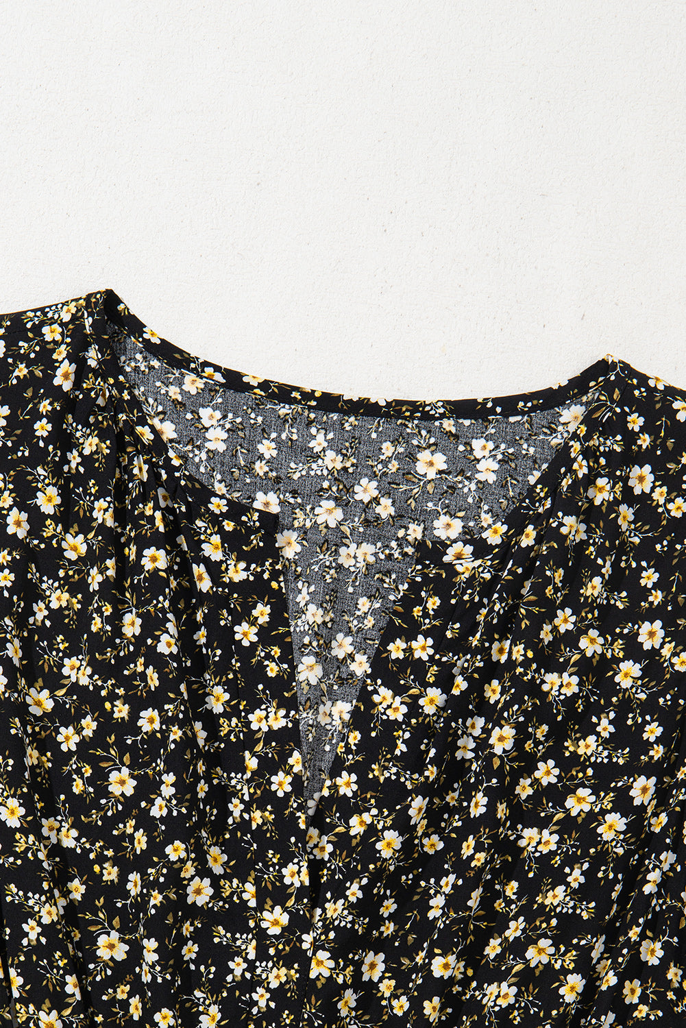 Black Floral Print Wrap V Neck Short Sleeve High Waistband Mini Dress