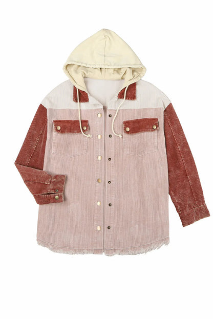 Color Block Button Down Hooded Corduroy Jacket - Chic Meadow Boutique 