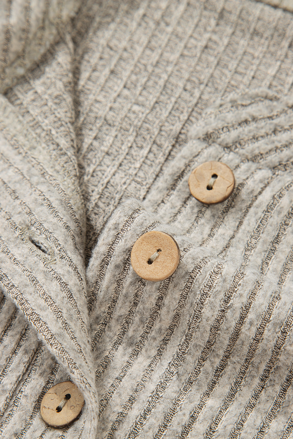 Simply Taupe Ribbed Texture Drop Shoulder Henley Knit Top