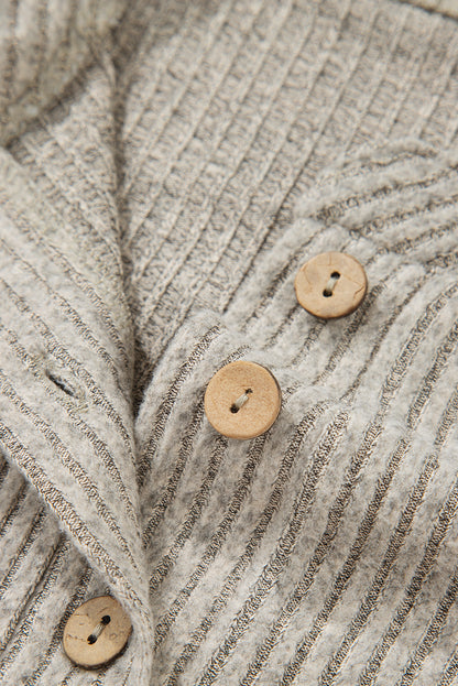Simply Taupe Ribbed Texture Drop Shoulder Henley Knit Top
