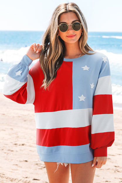 Multicolour American Flag Vintage Oversized Pullover Sweatshirt