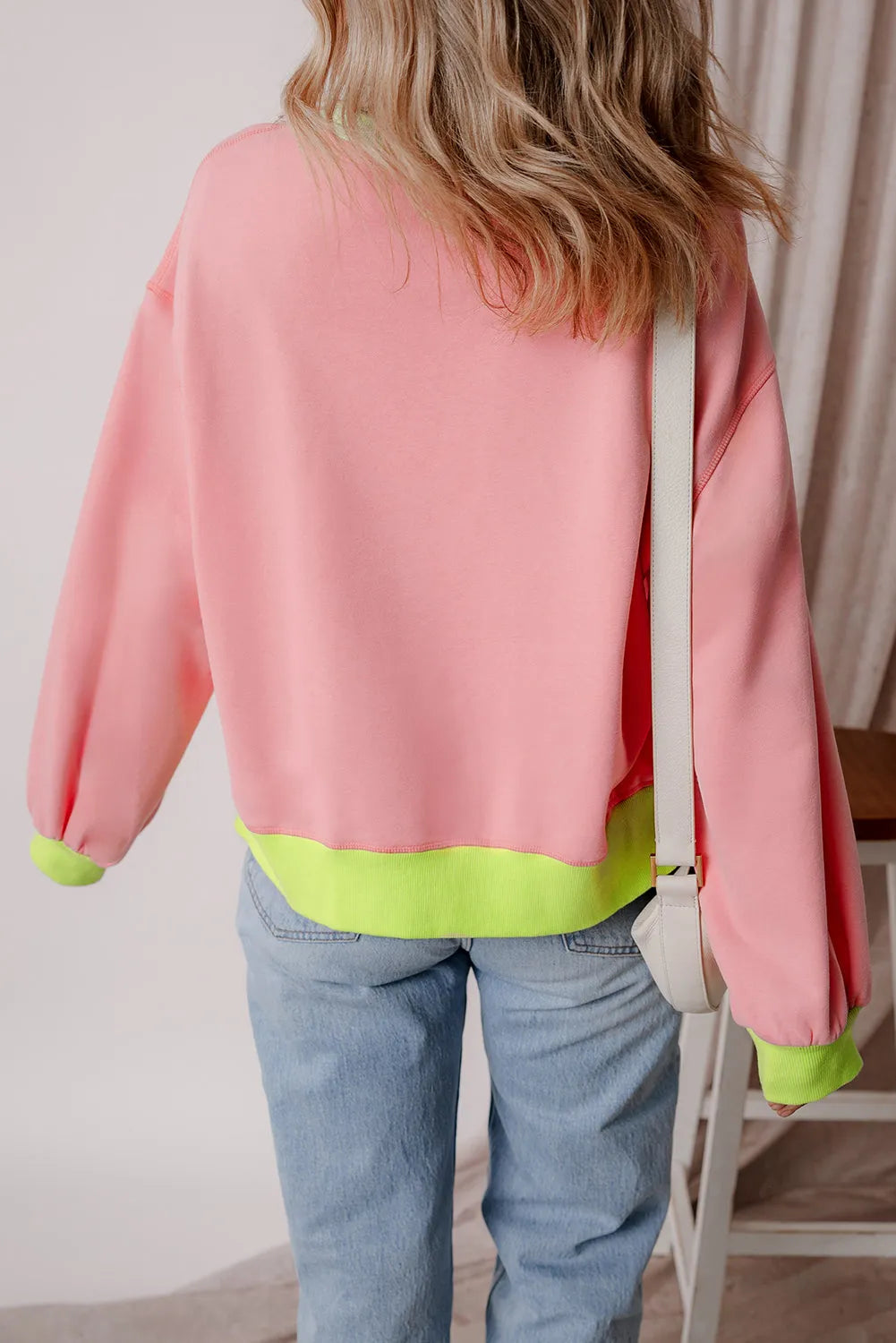 Pink Colorblock Bubble Sleeve Sweatshirt - Chic Meadow Boutique 