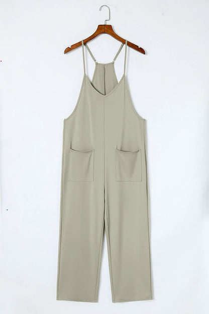 Bottoms/Jumpsuits & Rompers Green Pocketed Adjustable Spaghetti Strap Straight Leg Jumpsuit