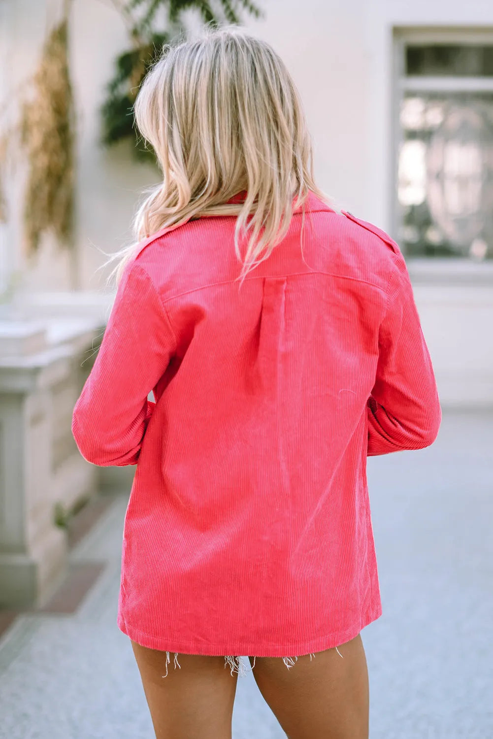 Pink Buttoned Flap Pocket Corduroy Jacket - Chic Meadow Boutique 